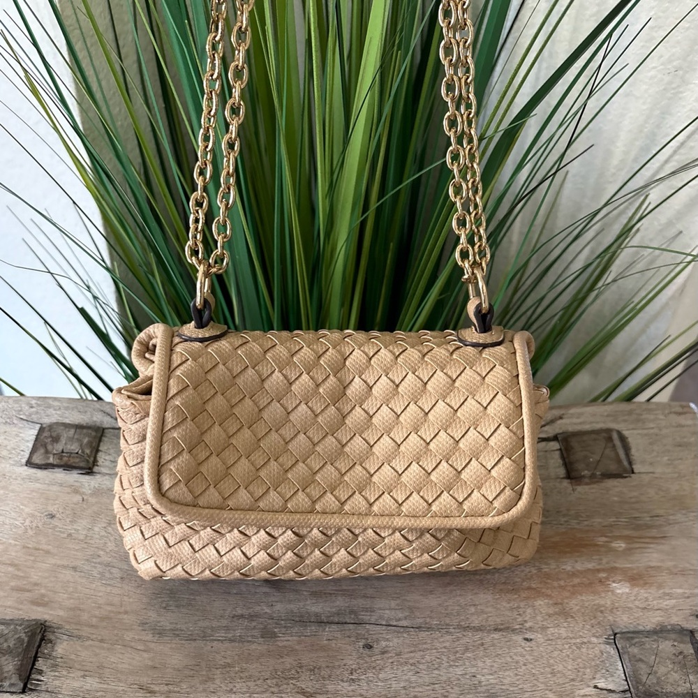 Sondra Roberts Tan Woven Shoulder Bag